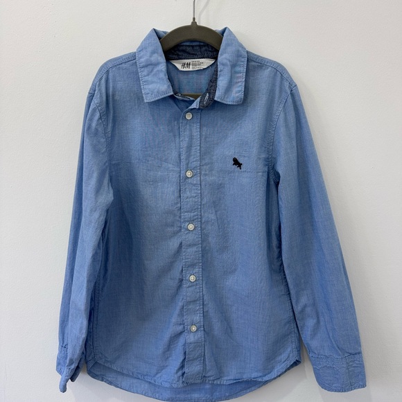 H&M Boys Blue Button Up Long Sleeve Shirt - Size 8 - Picture 1 of 8